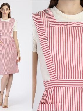 Vintage 60s Candy Striper Pinafore Nurse Dress Adjustable Medium